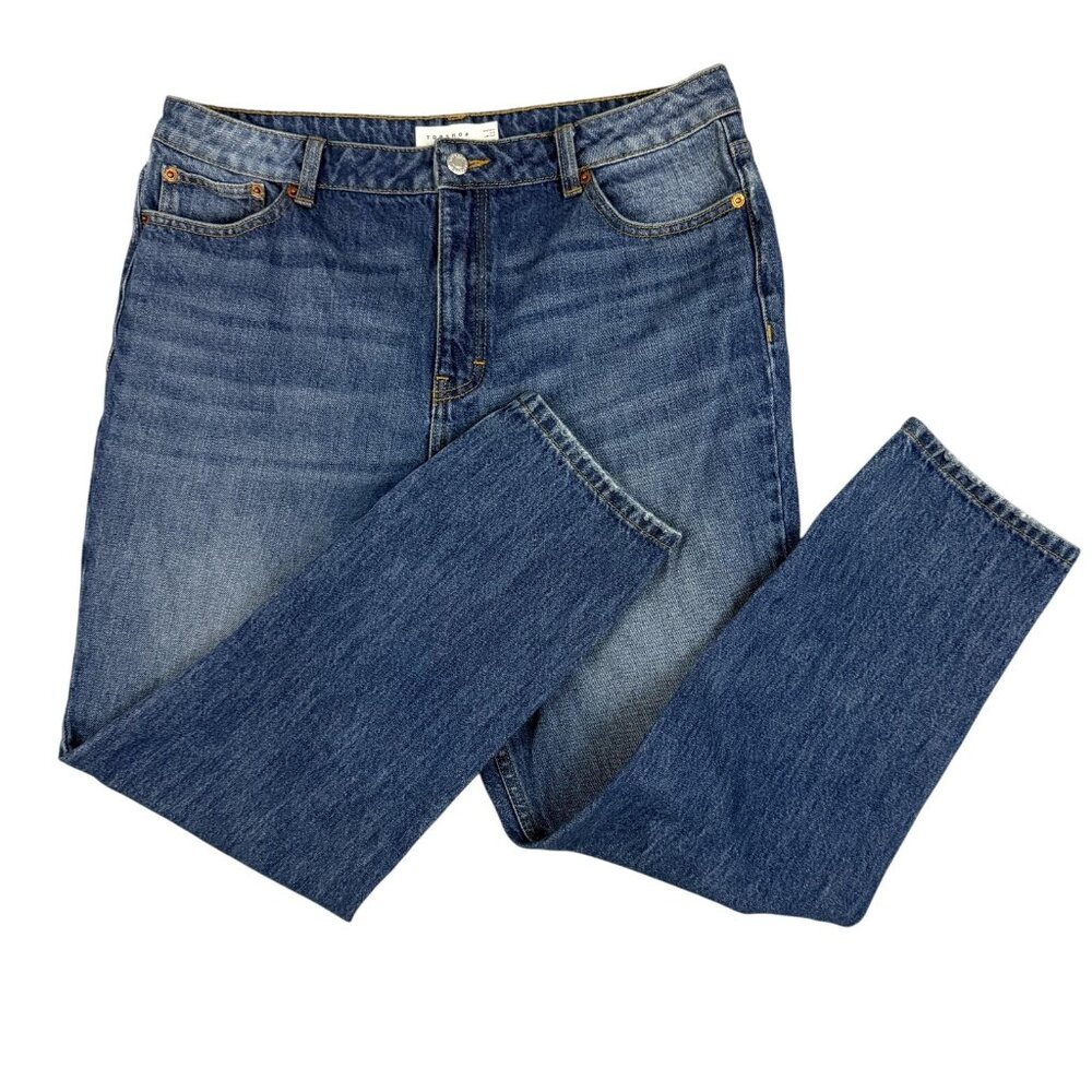 Topshop Mom Jeans Women's Size 34 Blue High Rise Tapered Leg Denim Cotton Preppy